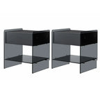 Table de chevet étroite avec étagère en verre noir à 2 niveaux et tiroir de rangement
