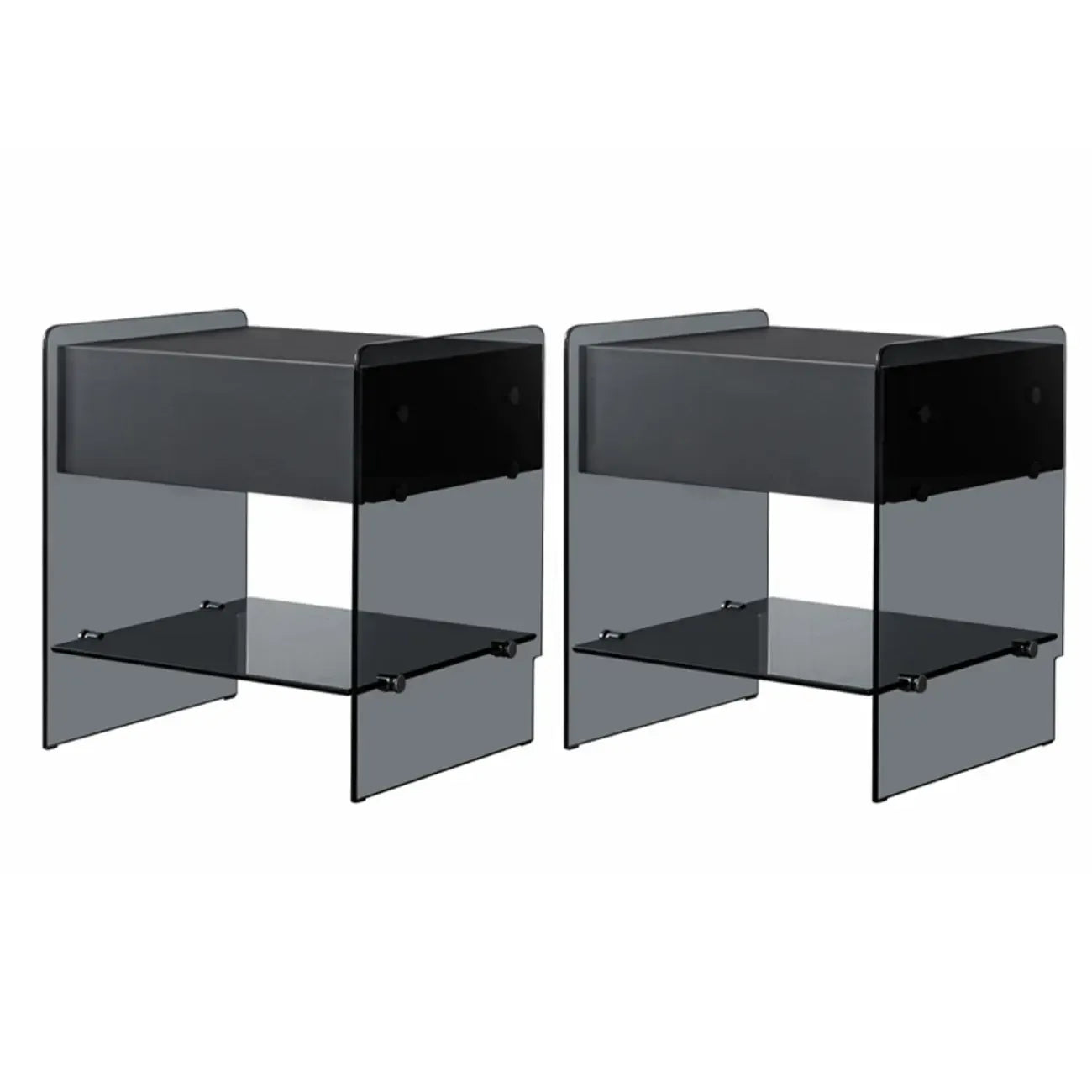 Table de chevet étroite avec étagère en verre noir à 2 niveaux et tiroir de rangement