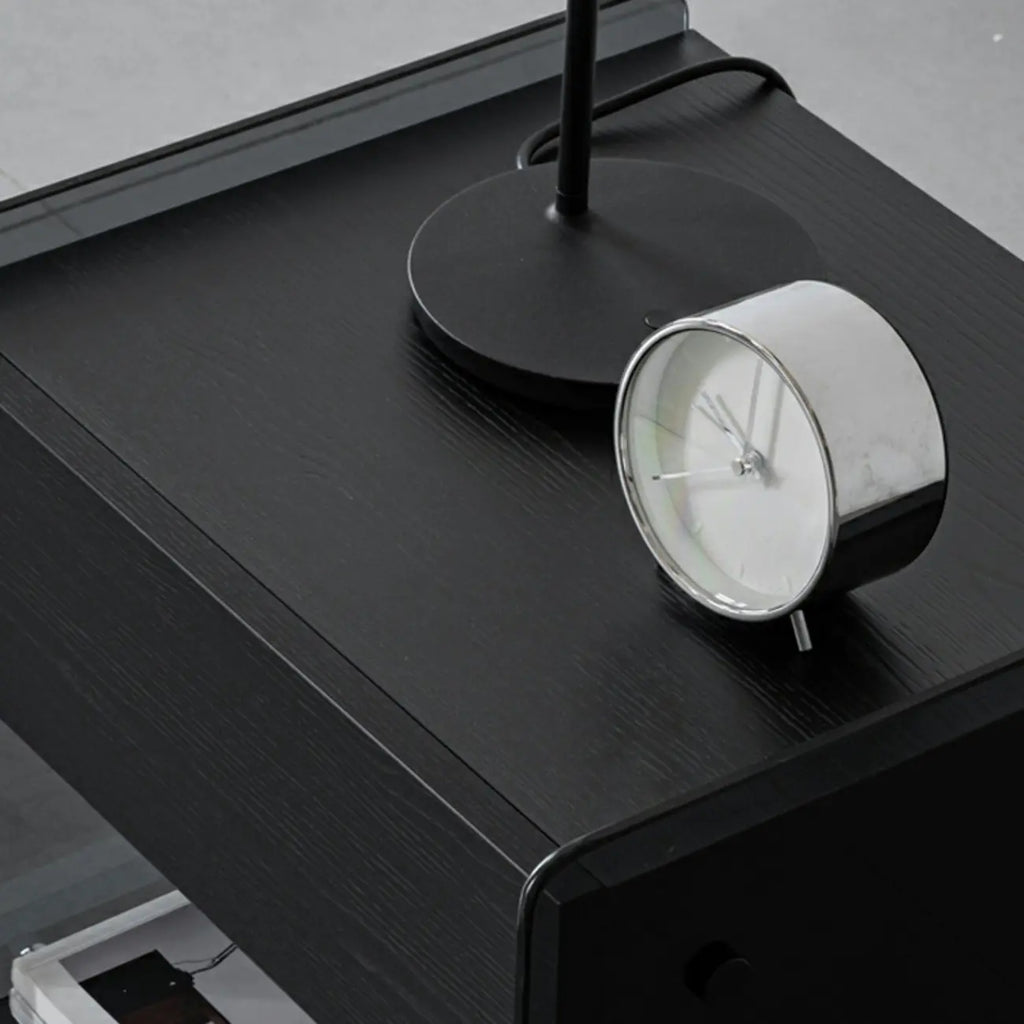Table de chevet étroite avec étagère en verre noir à 2 niveaux et tiroir de rangement