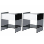 Table de chevet étroite avec étagère en verre noir à 2 niveaux et tiroir de rangement