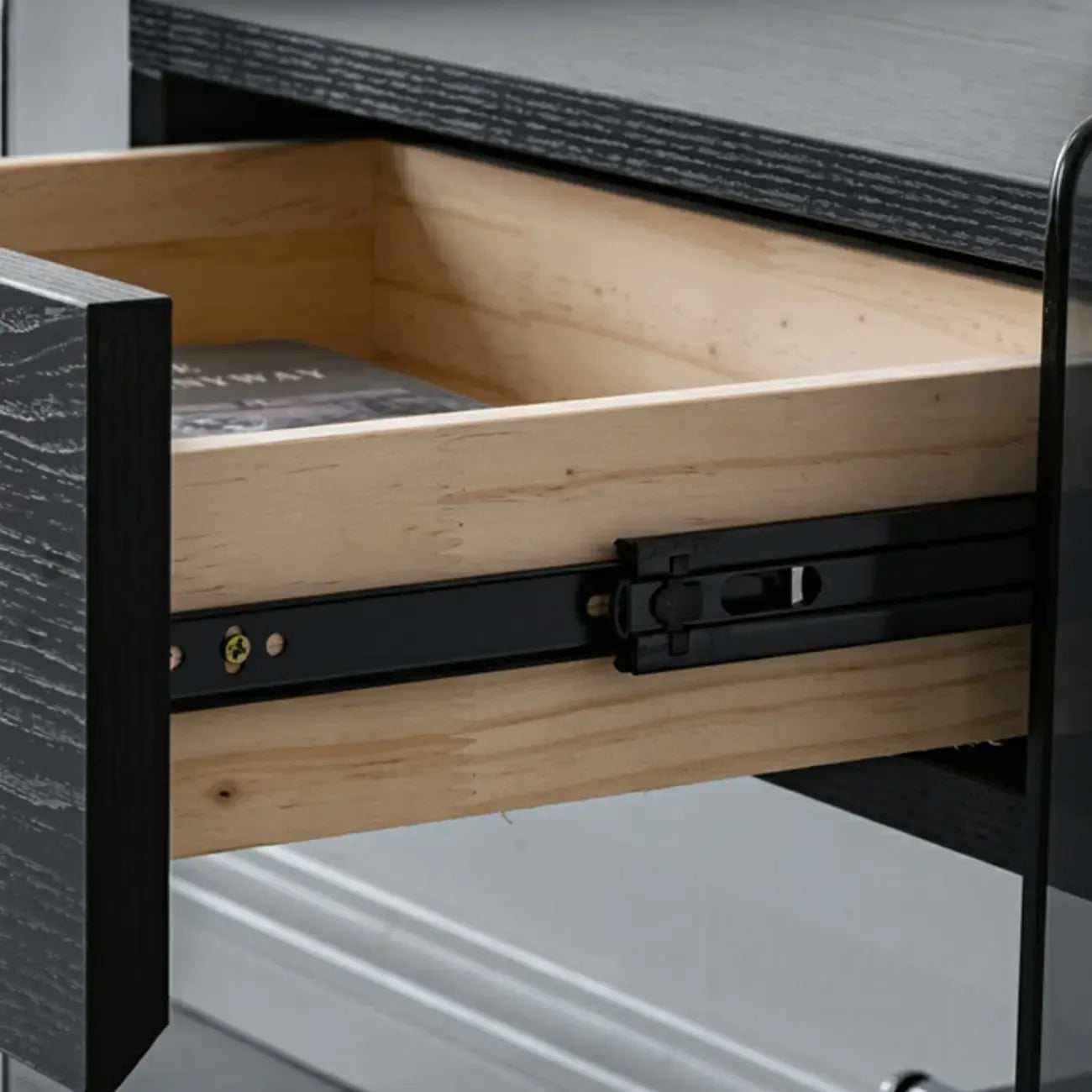 Table de chevet étroite avec étagère en verre noir à 2 niveaux et tiroir de rangement