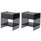 Table de chevet étroite avec étagère en verre noir à 2 niveaux et tiroir de rangement