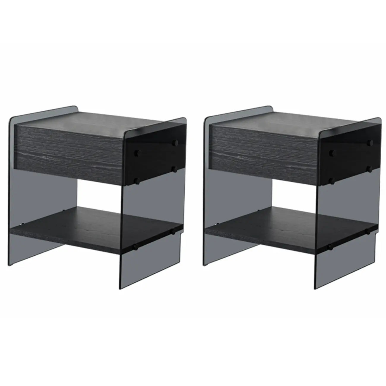 Table de chevet étroite avec étagère en verre noir à 2 niveaux et tiroir de rangement