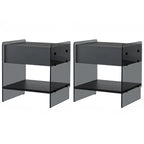 Table de chevet étroite avec étagère en verre noir à 2 niveaux et tiroir de rangement
