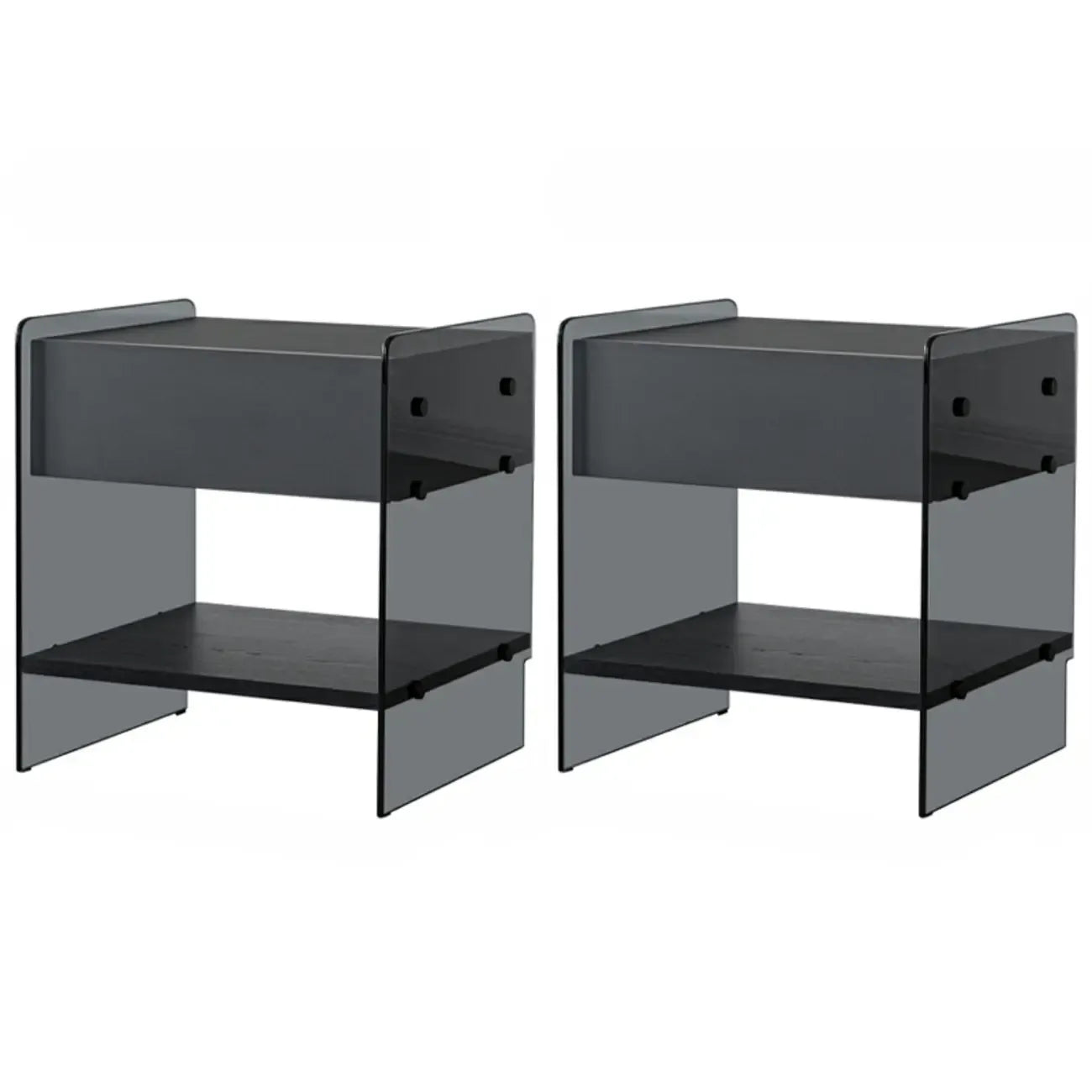 Table de chevet étroite avec étagère en verre noir à 2 niveaux et tiroir de rangement