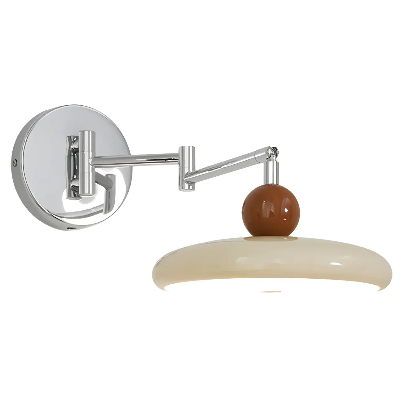 Applique murale moderne beige à abat-jour rond et bras articulé argenté