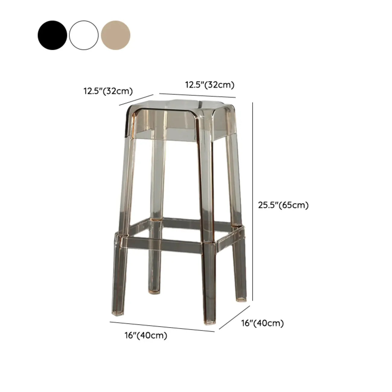 Tabouret de bar carré moderne à quatre pieds en acrylique