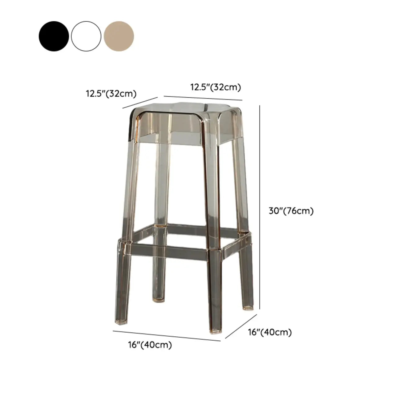 Tabouret de bar carré moderne à quatre pieds en acrylique