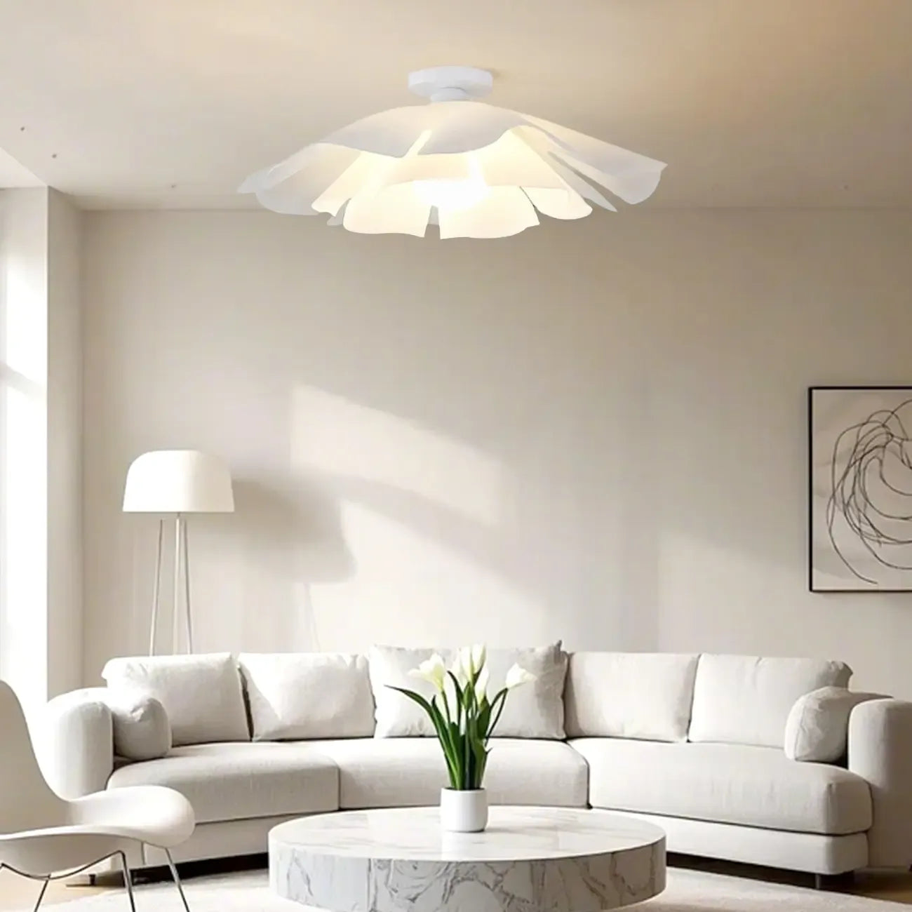 Plafonnier semi-encastré LED élégant à motif floral pour chambre