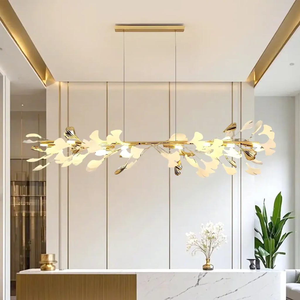 Lampadario da isola moderno regolabile a 8 luci a foglia, bianco