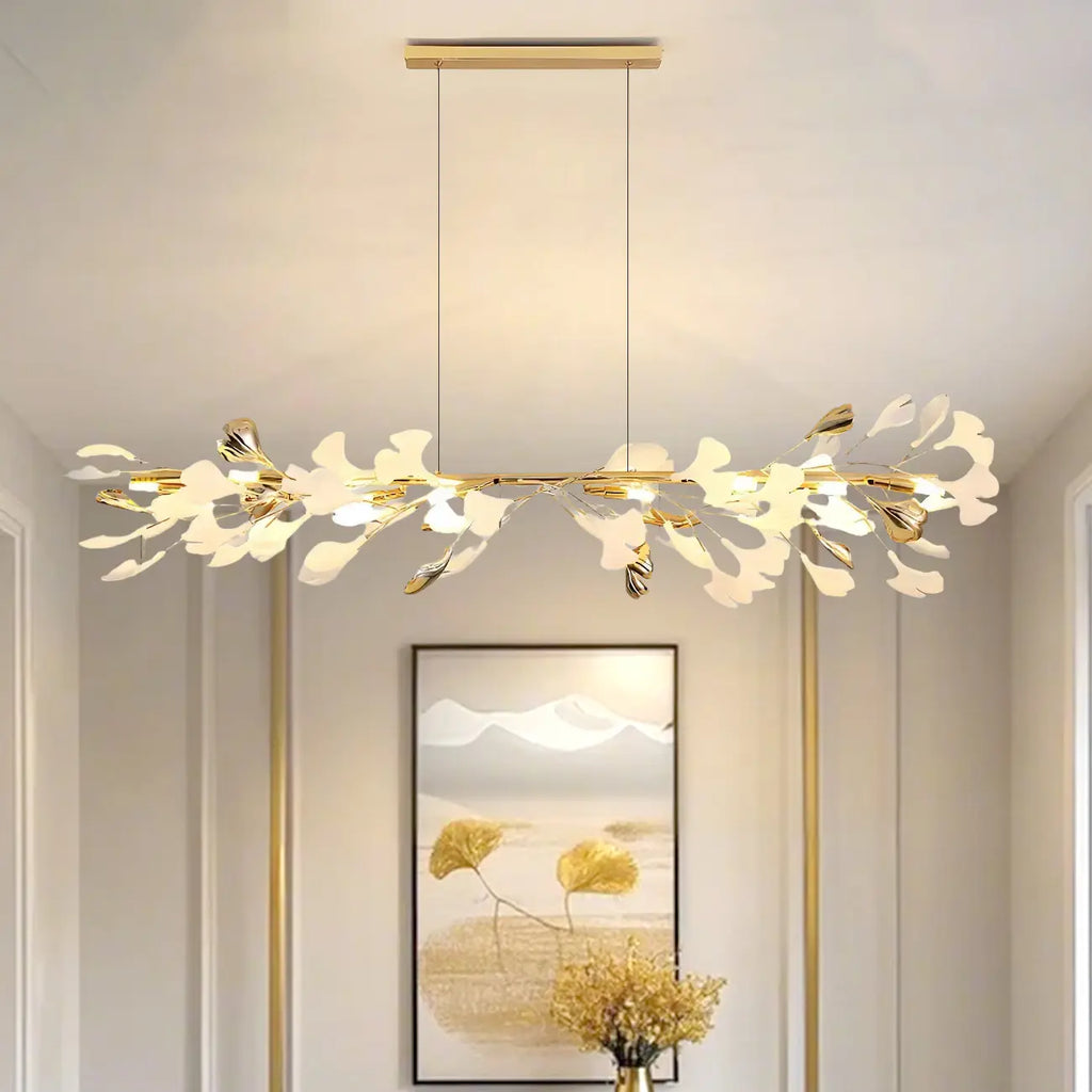 Lampadario da isola moderno regolabile a 8 luci a foglia, bianco