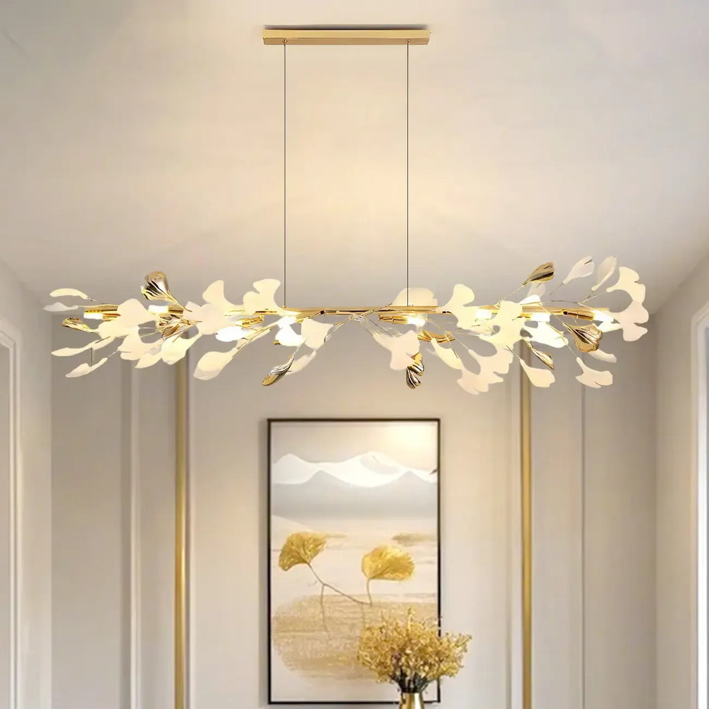 Lampadario da isola moderno regolabile a 8 luci a foglia, bianco