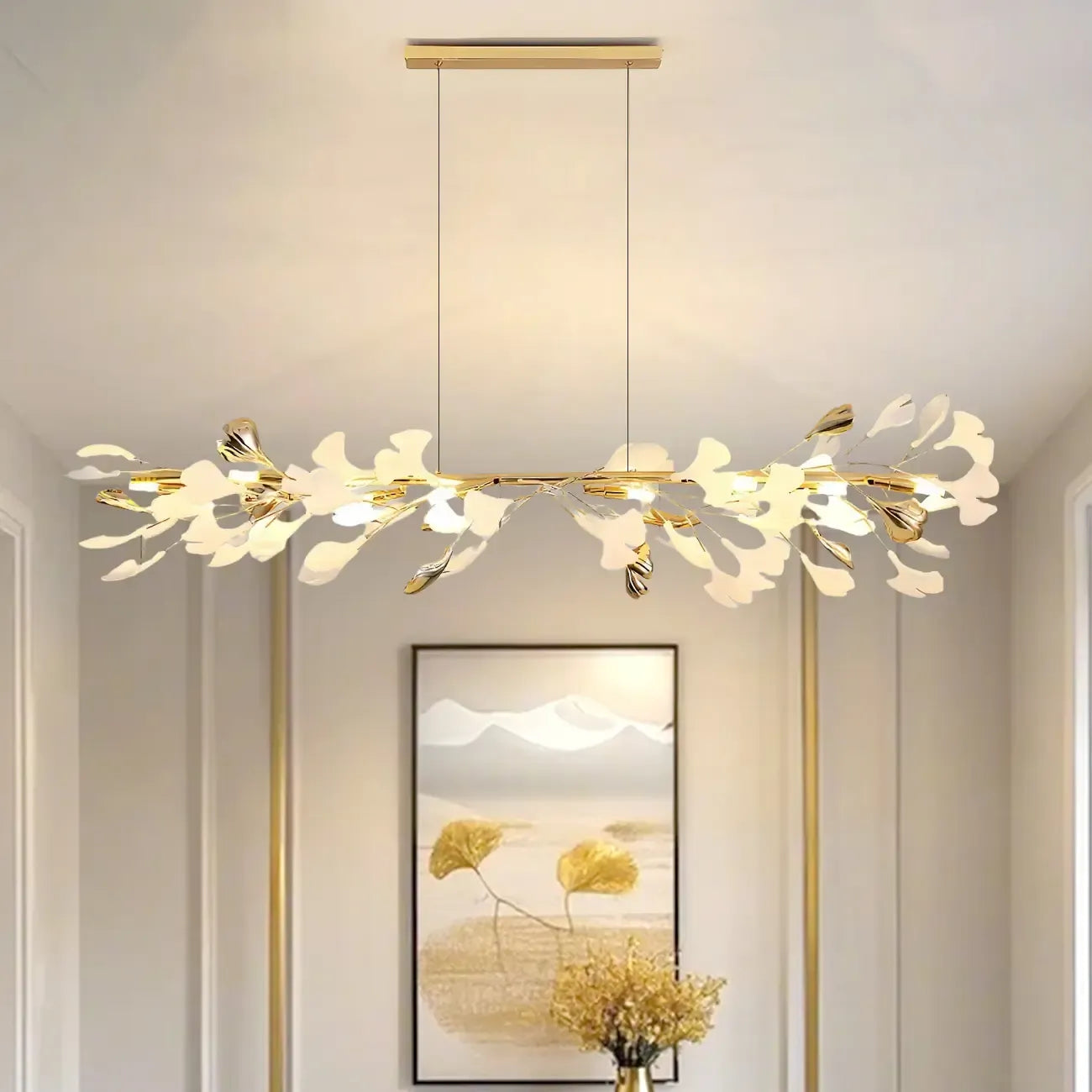 Lampadario da isola moderno regolabile a 8 luci a foglia, bianco