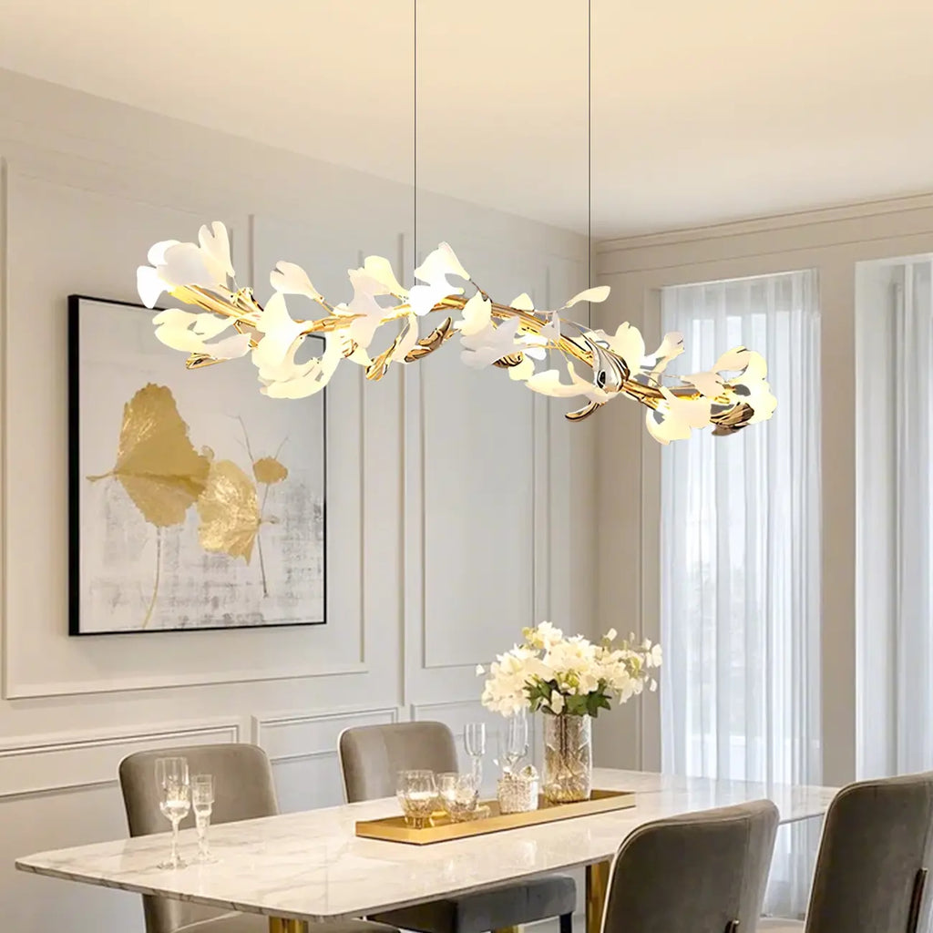 Lampadario da isola moderno regolabile a 8 luci a foglia, bianco
