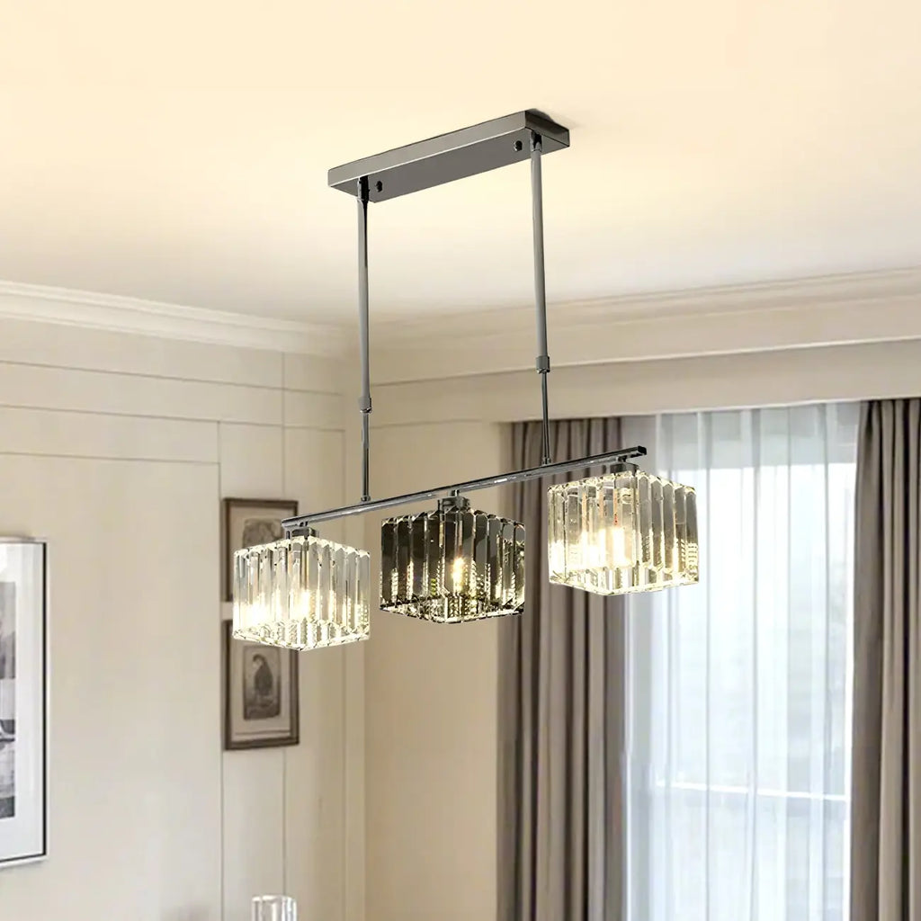 Suspension moderne en verre avec structure métallique pour îlot de cuisine
