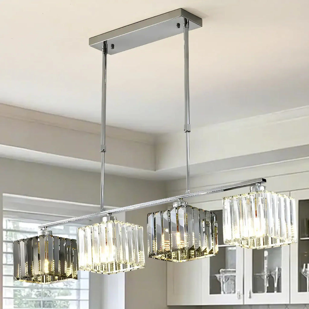 Suspension moderne en verre avec structure métallique pour îlot de cuisine