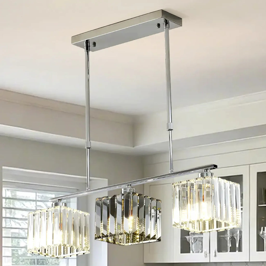 Suspension moderne en verre avec structure métallique pour îlot de cuisine