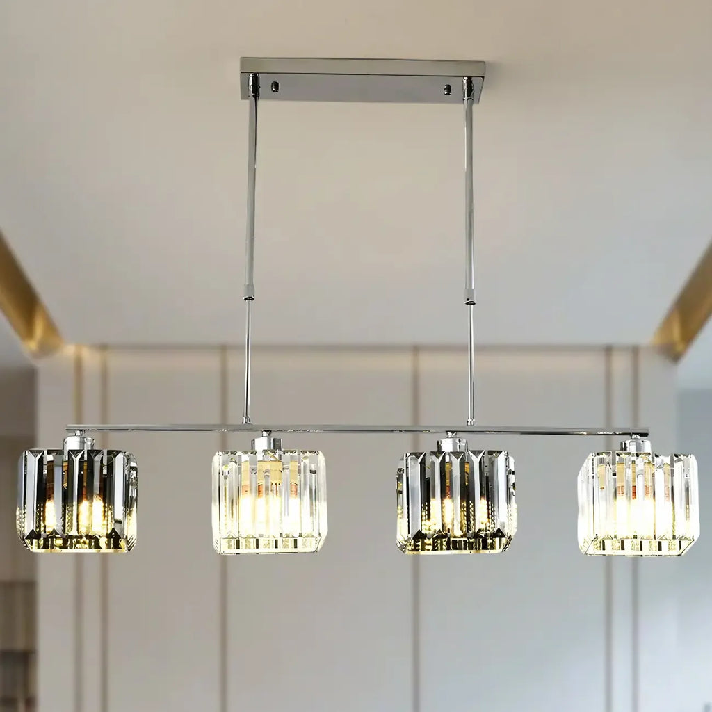 Suspension moderne en verre avec structure métallique pour îlot de cuisine