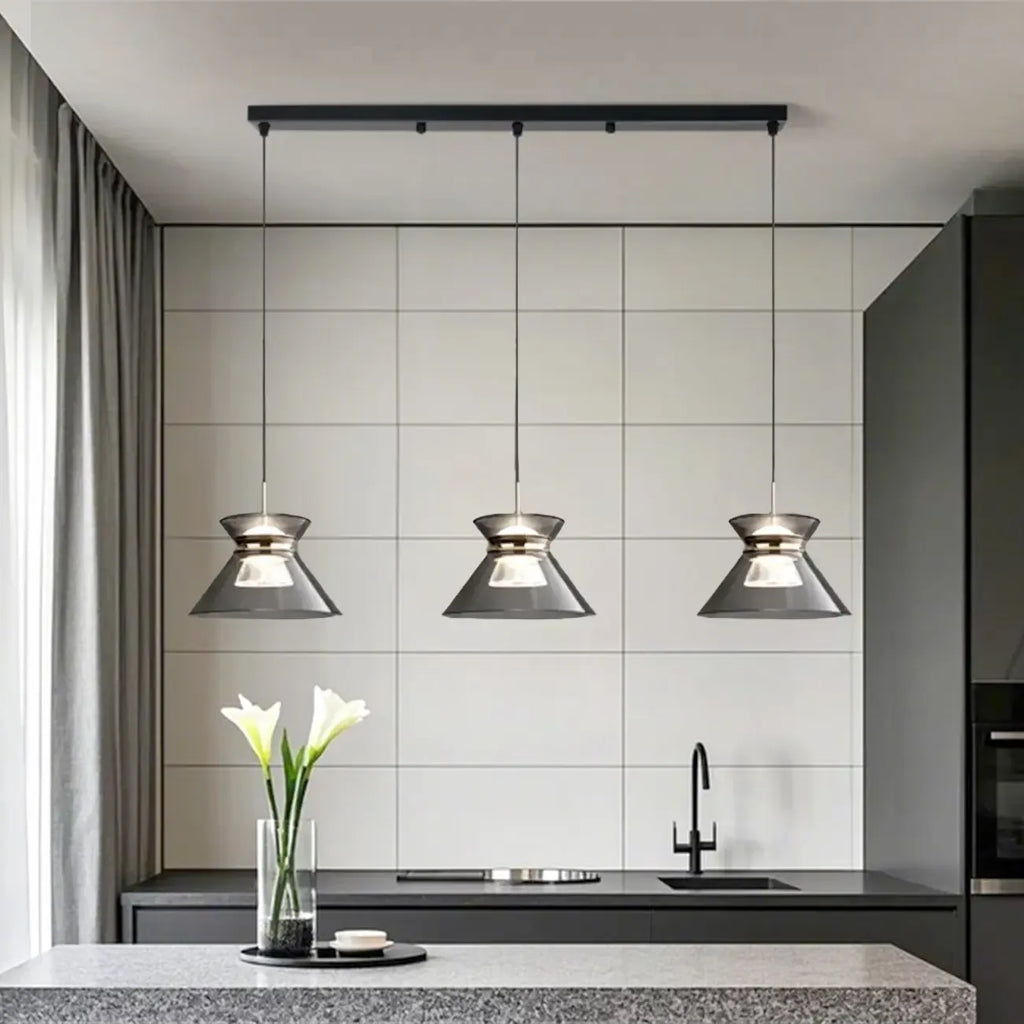 Suspension moderne noire réglable conique pour îlot de cuisine