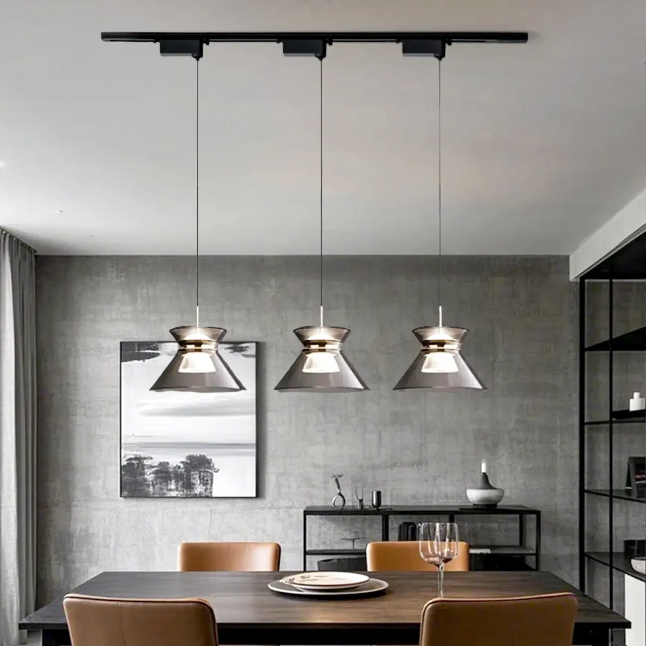 Suspension moderne noire réglable conique pour îlot de cuisine