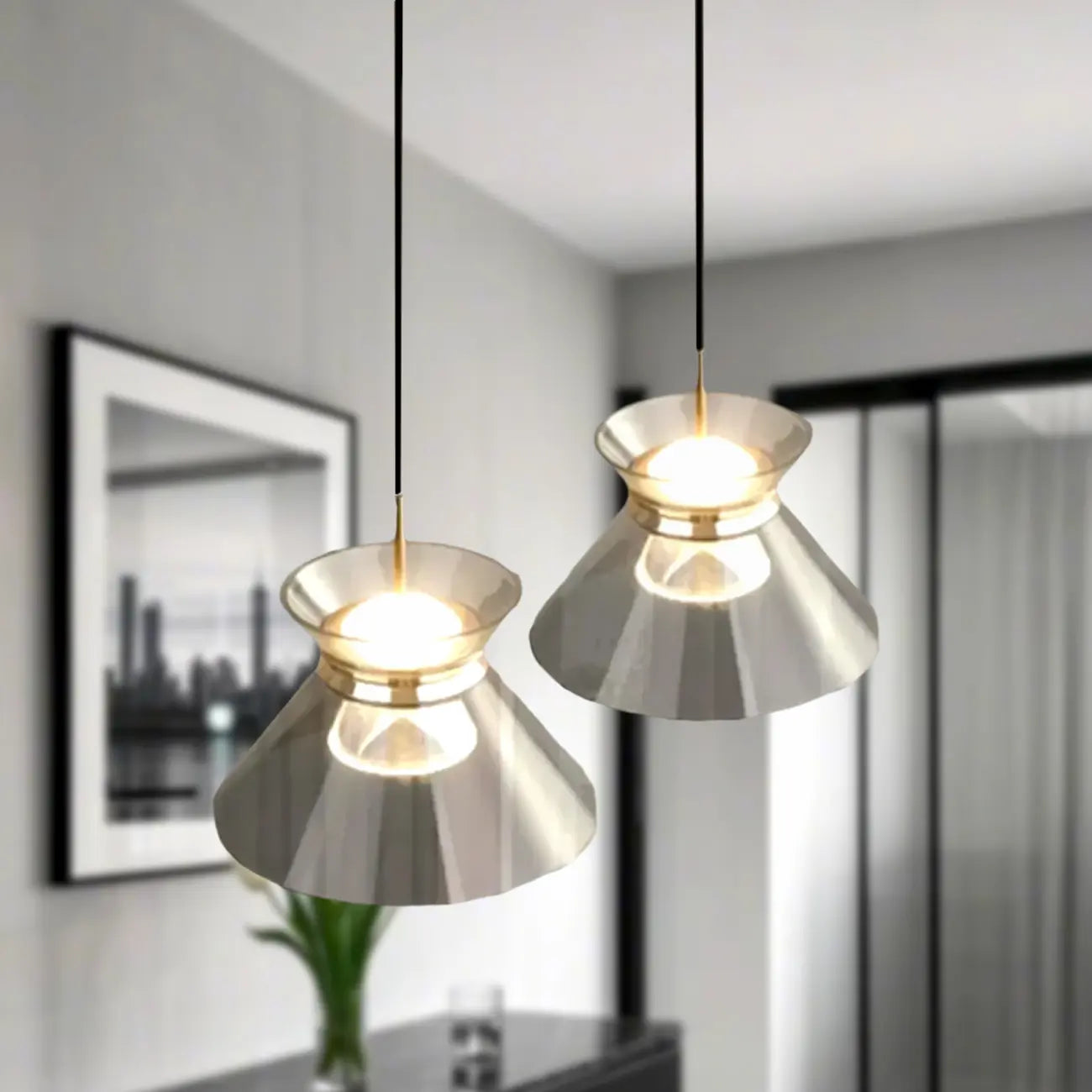 Suspension moderne noire réglable conique pour îlot de cuisine