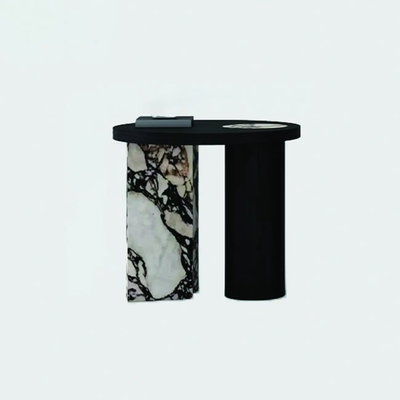 Table basse ronde moderne en bois à double piétement noir