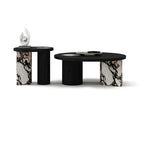 Table basse ronde moderne en bois à double piétement noir