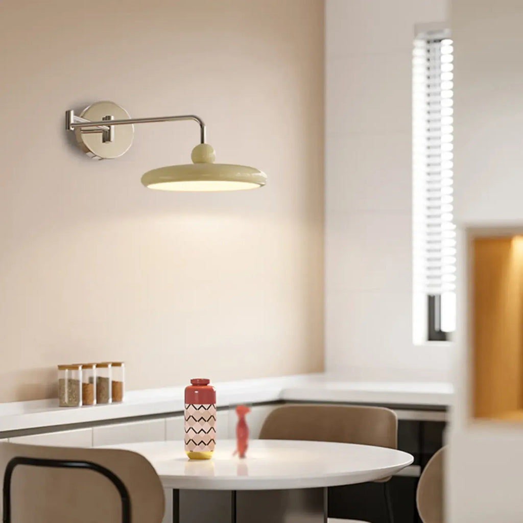 Applique murale moderne beige à bras articulé avec abat-jour rond