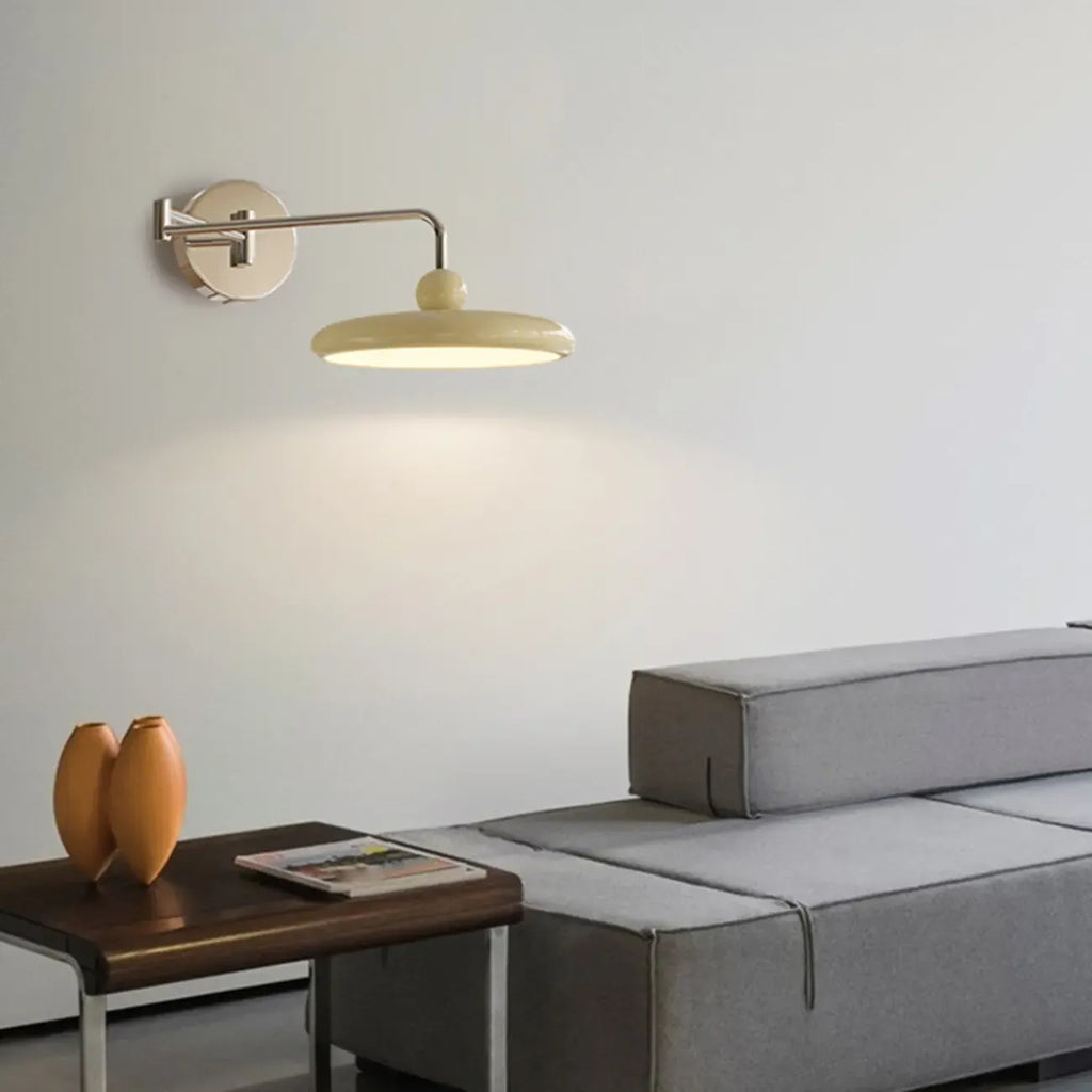 Applique murale moderne beige à bras articulé avec abat-jour rond