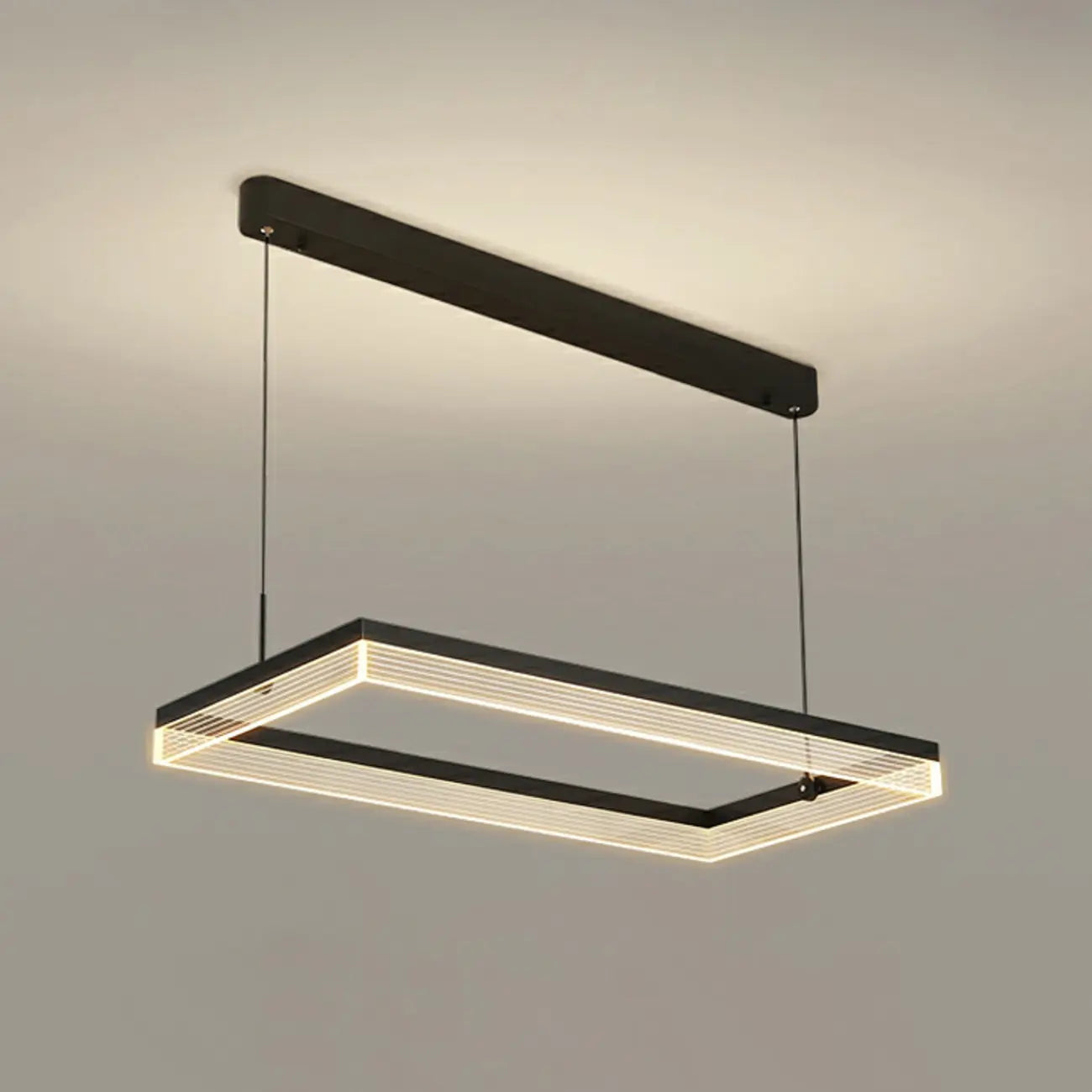 Suspension LED rectangulaire noire moderne pour îlot de cuisine