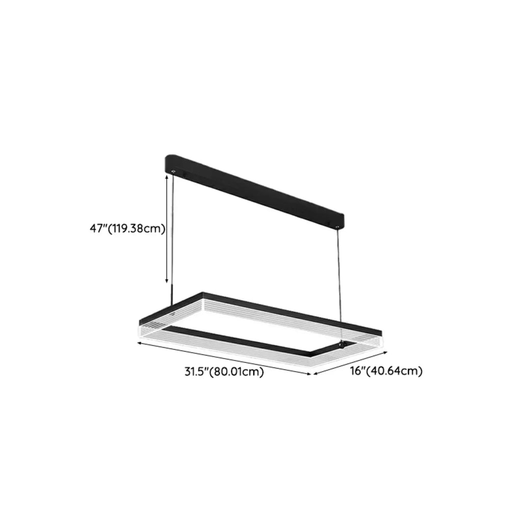Suspension LED rectangulaire noire moderne pour îlot de cuisine