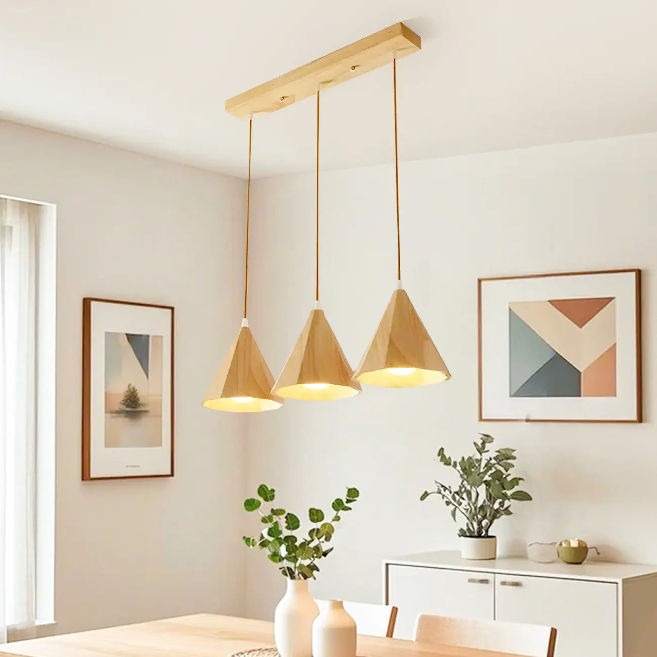 Lampade a sospensione moderne a cono in legno con LED per cucina