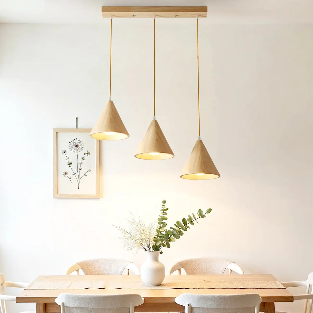 Lampade a sospensione moderne a cono in legno con LED per cucina