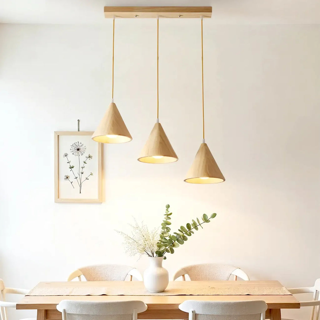 Lampade a sospensione moderne a cono in legno con LED per cucina