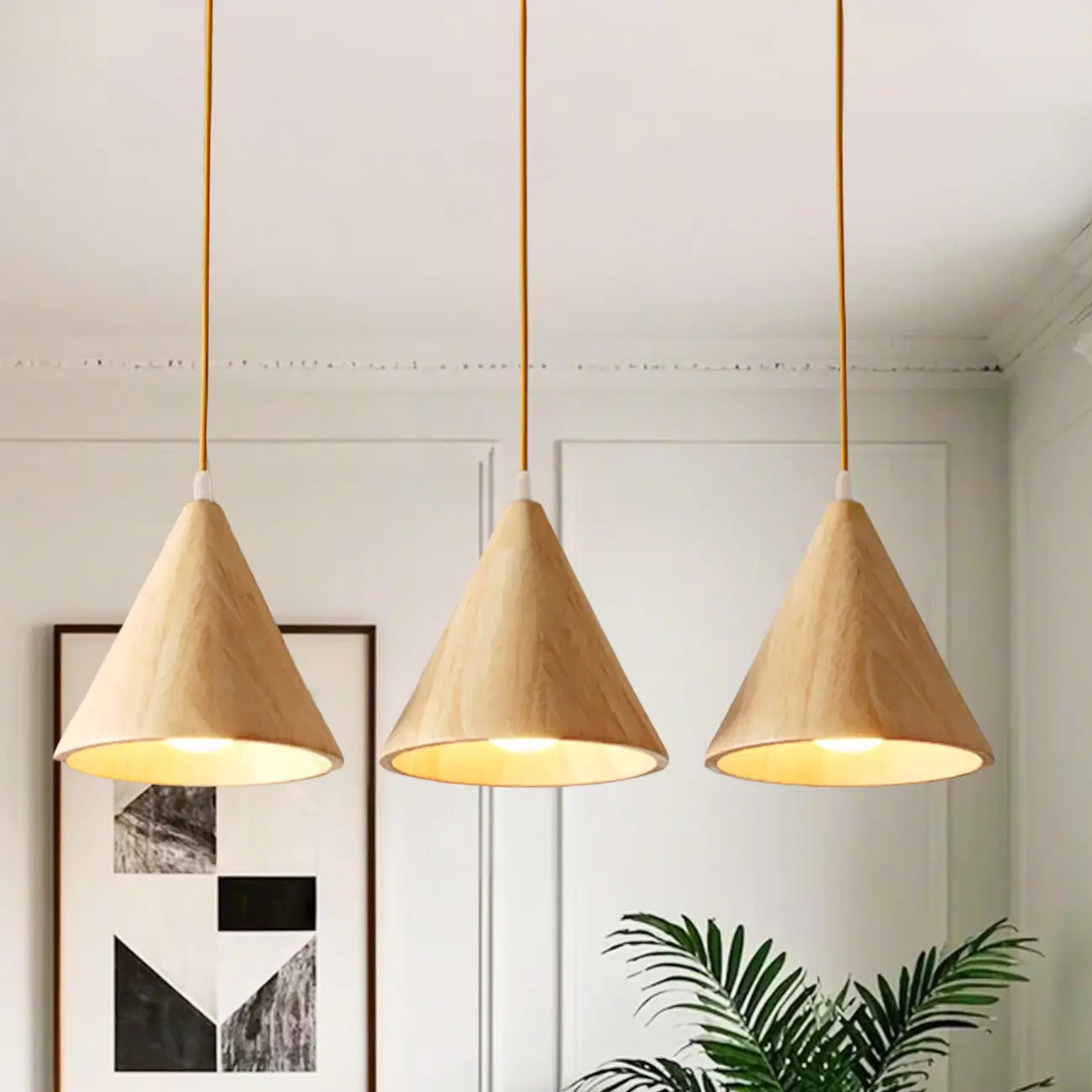 Lampade a sospensione moderne a cono in legno con LED per cucina
