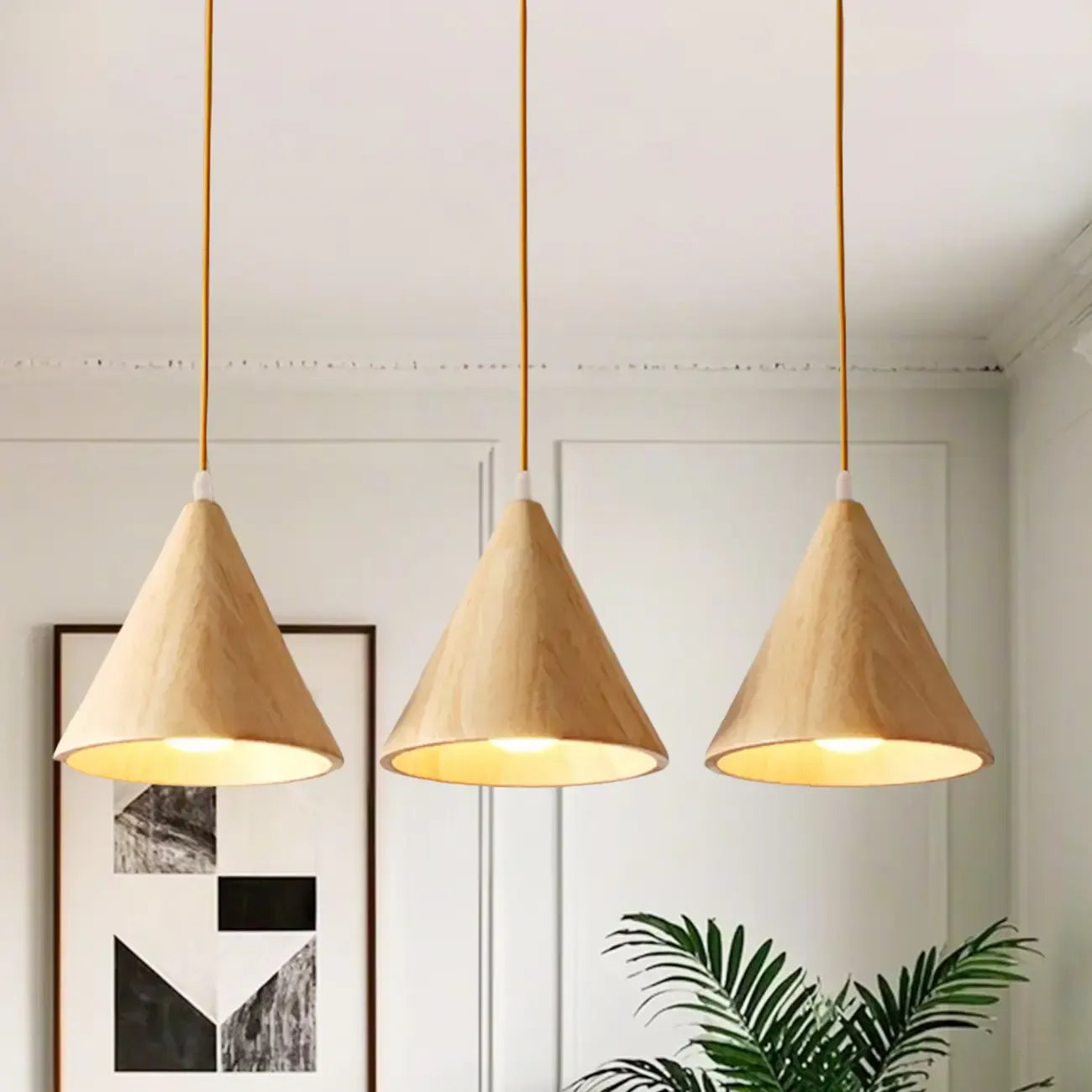 Lampade a sospensione moderne a cono in legno con LED per cucina