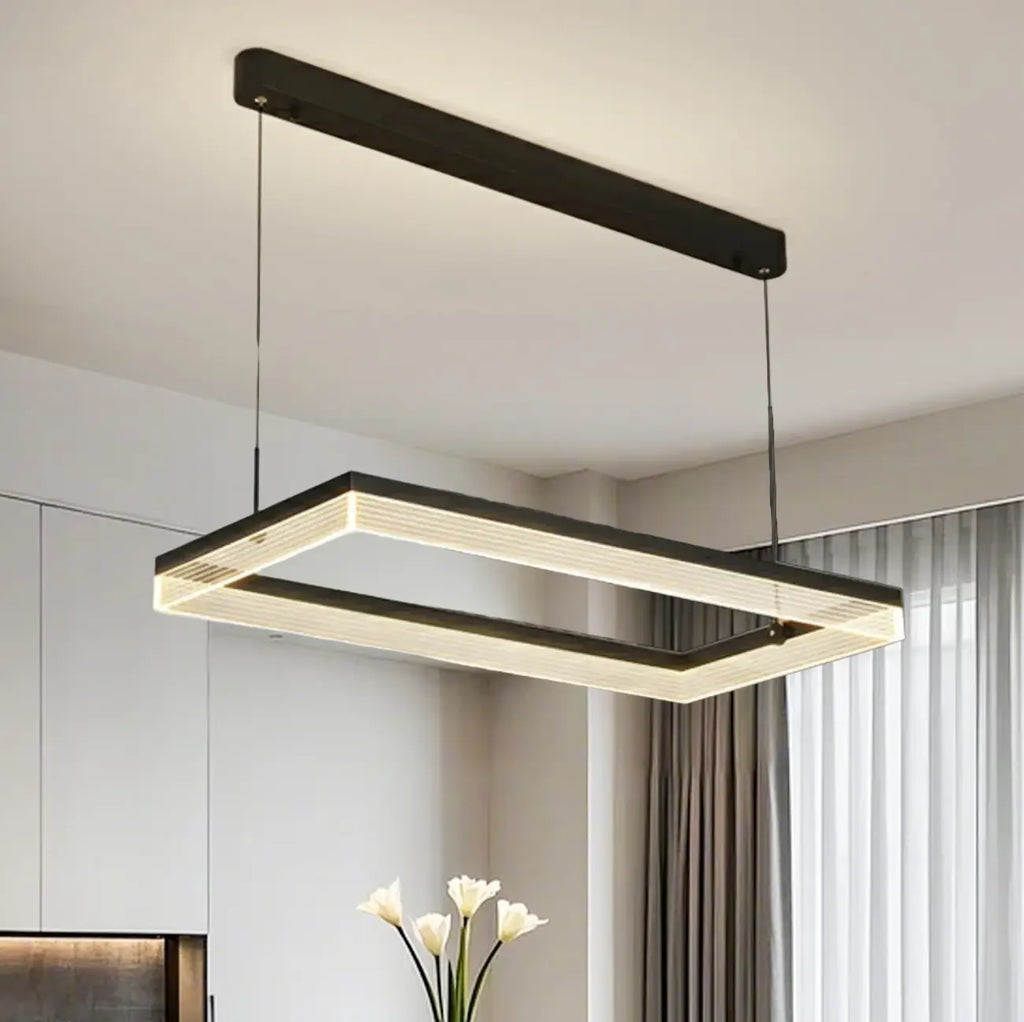 Suspension LED rectangulaire noire moderne pour îlot de cuisine