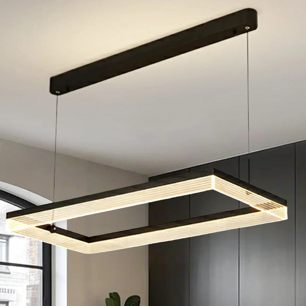 Suspension LED rectangulaire noire moderne pour îlot de cuisine