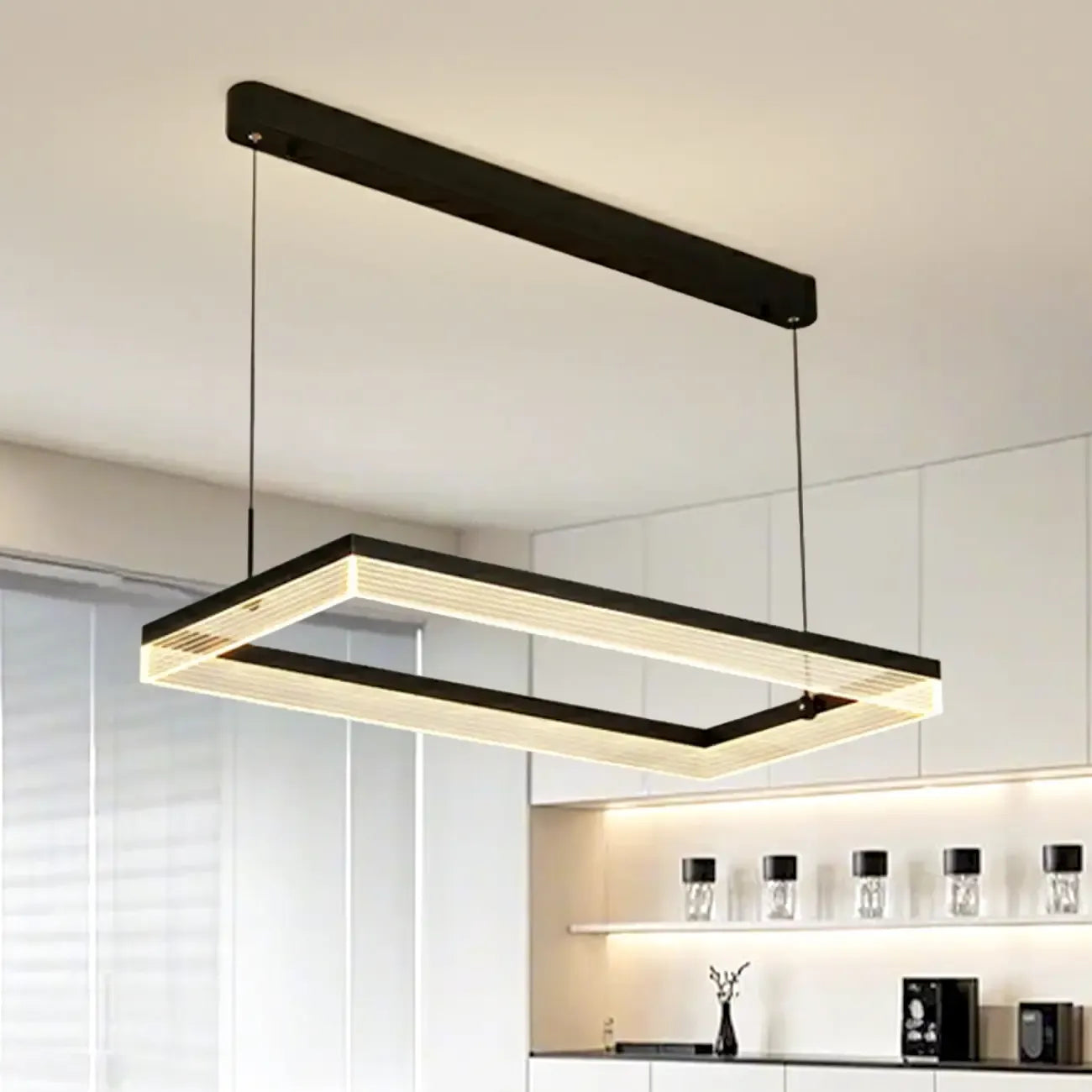 Suspension LED rectangulaire noire moderne pour îlot de cuisine