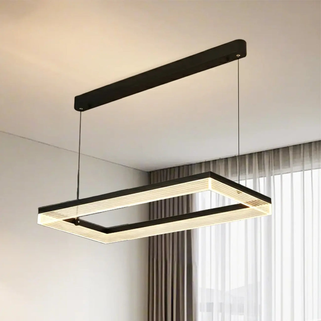 Suspension LED rectangulaire noire moderne pour îlot de cuisine