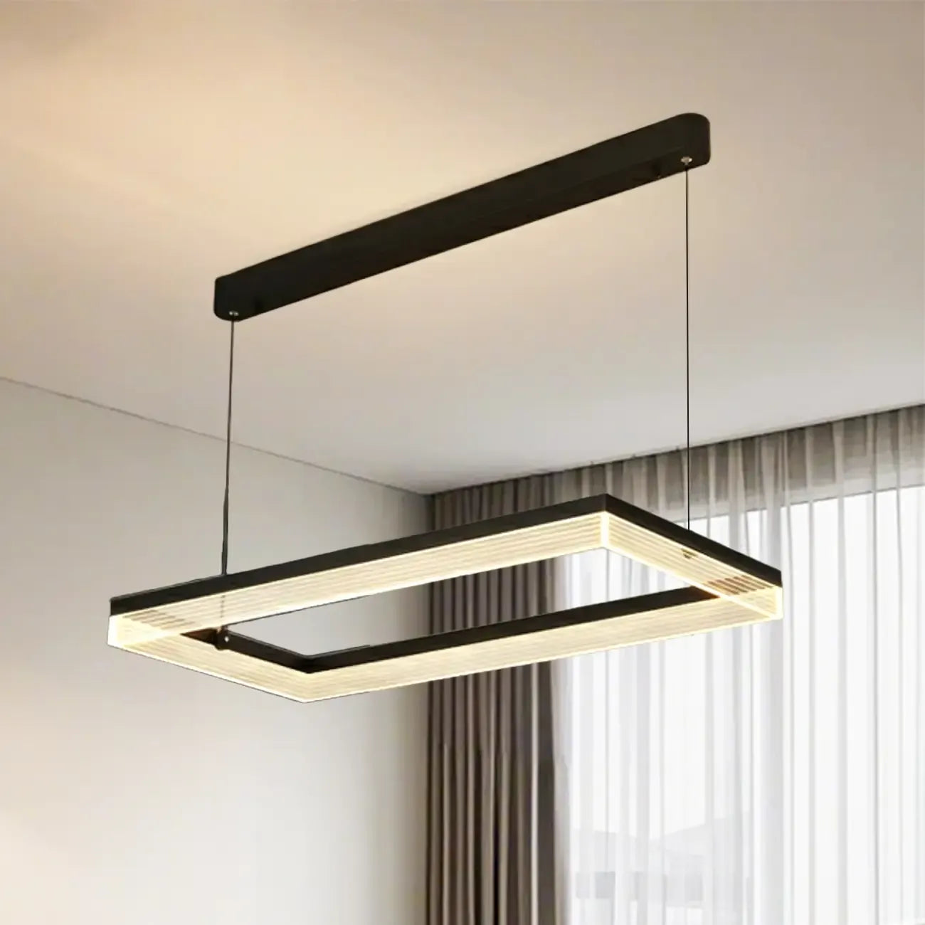 Suspension LED rectangulaire noire moderne pour îlot de cuisine