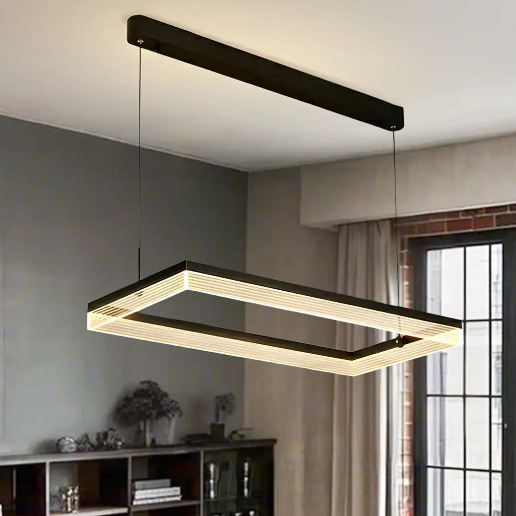 Suspension LED rectangulaire noire moderne pour îlot de cuisine