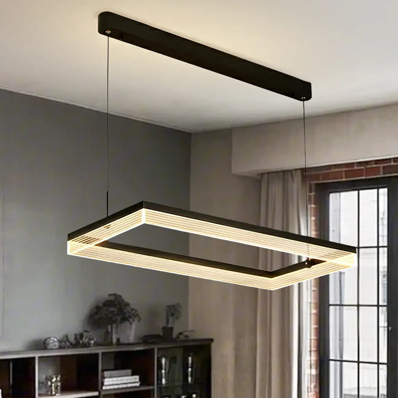Suspension LED rectangulaire noire moderne pour îlot de cuisine