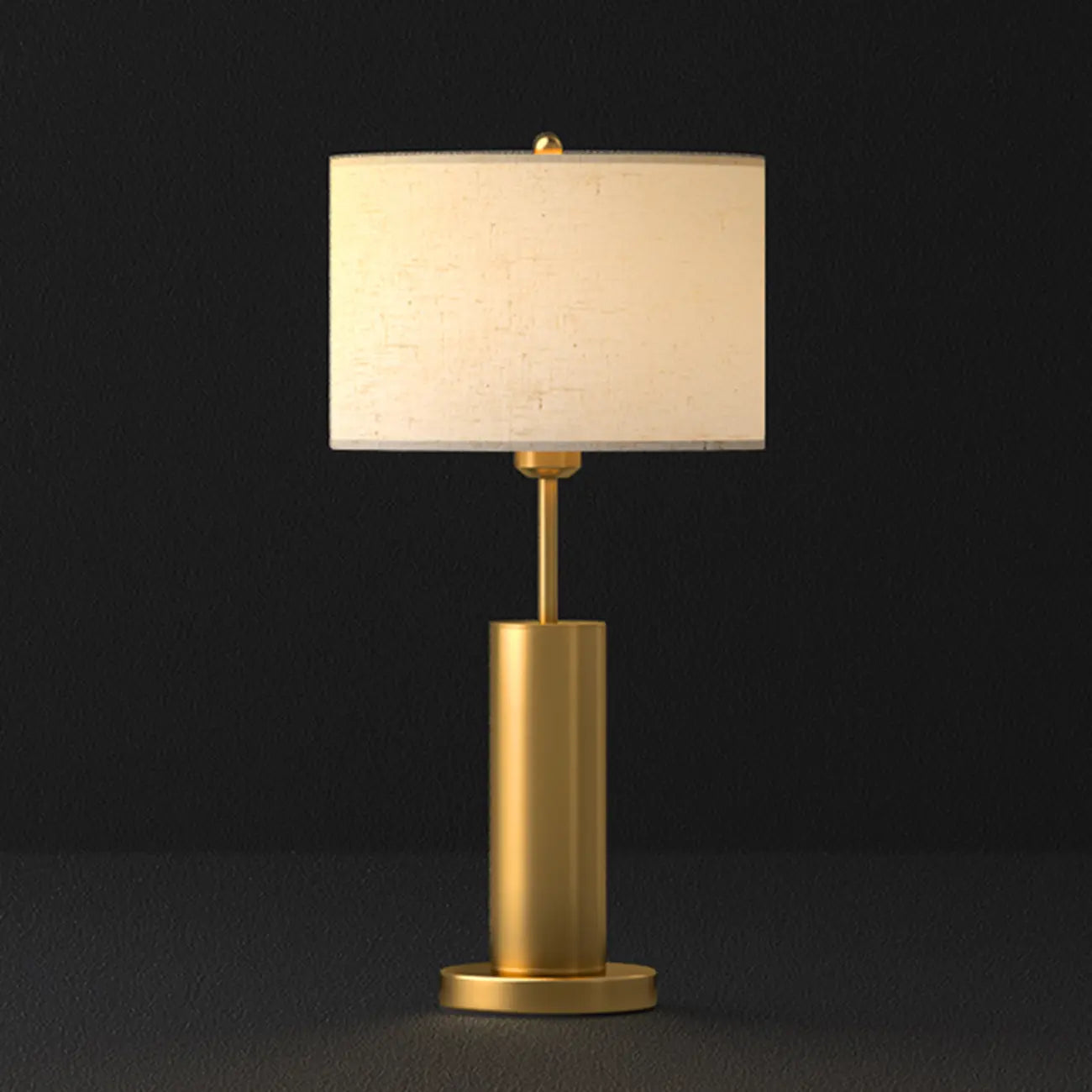 Lampe de table en forme de tonneau, en métal doré et tissu, à brancher