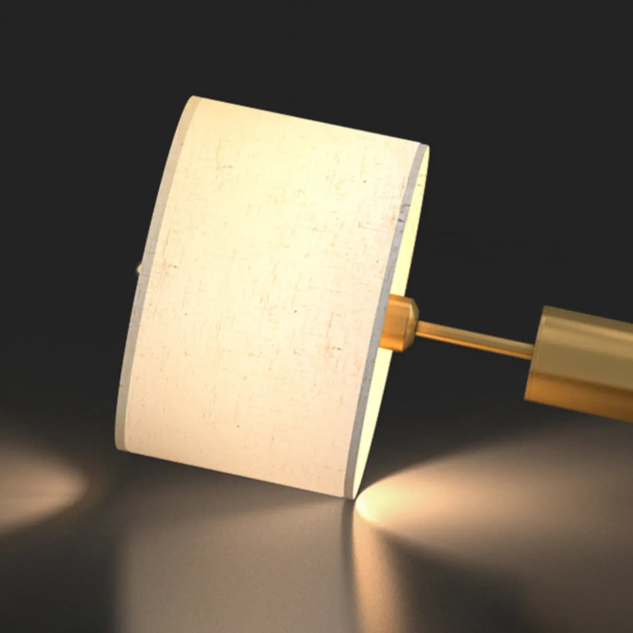 Lampe de table en forme de tonneau, en métal doré et tissu, à brancher