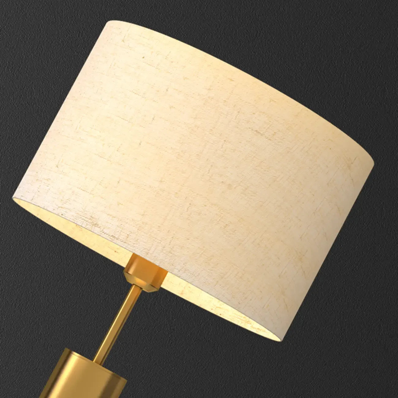 Lampe de table en forme de tonneau, en métal doré et tissu, à brancher