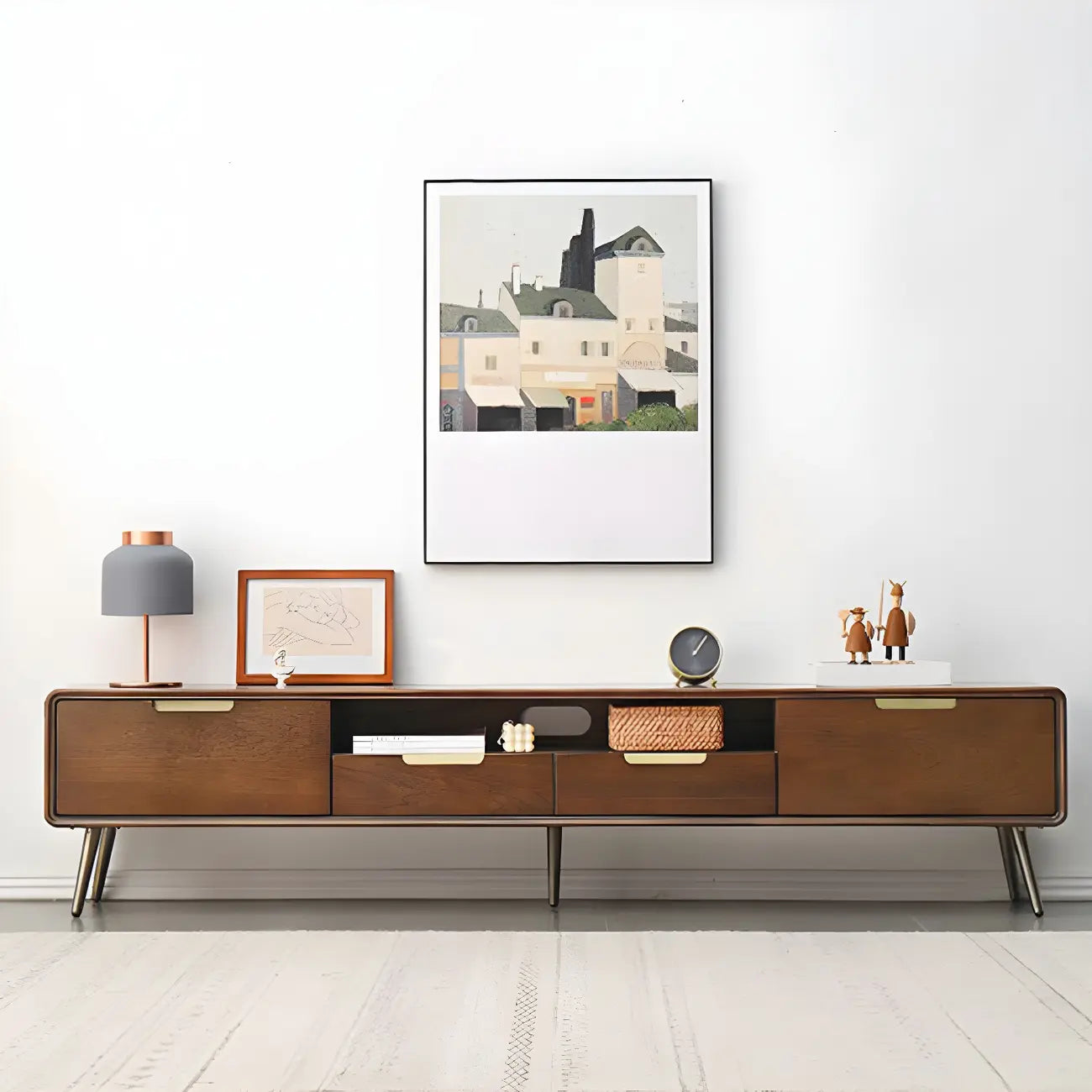 79 Mobile porta TV con gambe in legno marrone nordico a giorno