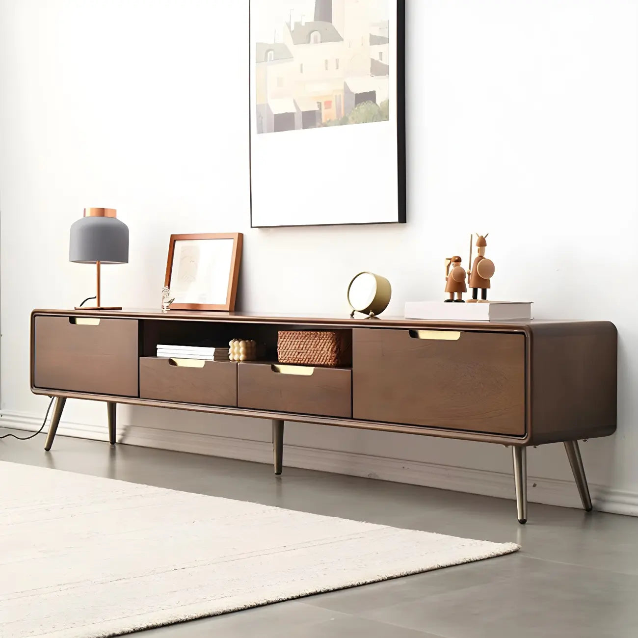 79 Mobile porta TV con gambe in legno marrone nordico a giorno