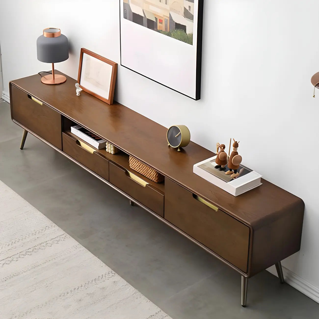 79 Mobile porta TV con gambe in legno marrone nordico a giorno