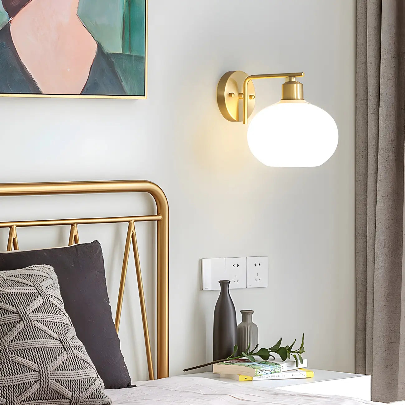Applique murale globe en laiton glamour avec LED pour chambre à coucher